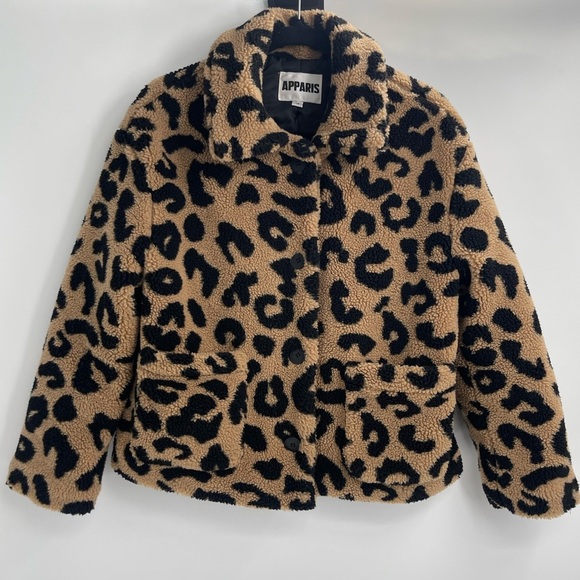 APPARIS Animal Print Leopard cheetah Faux Fur Fleece Teddy Jacket size xs - Picture 1 of 15